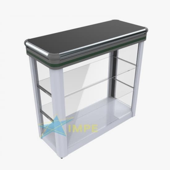 Balcão Vitrine Luxo - 100cm - Tampo em Borracha - Prateleira em Vidro