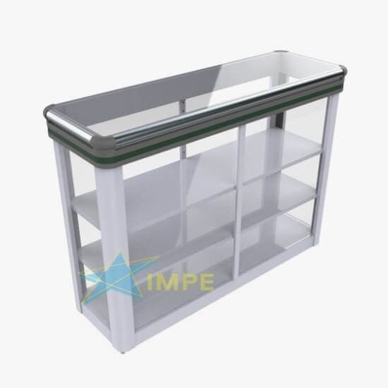Balcão Vitrine Luxo - 130cm - Tampo em Vidro - Prateleira em Aço