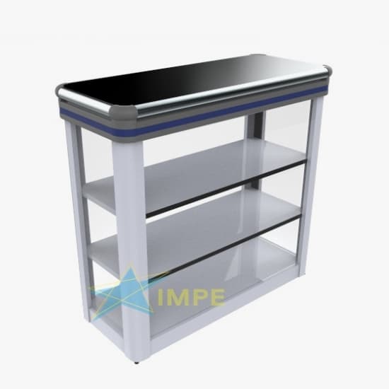 Balcão Vitrine Luxo - 100cm - Tampo em Aço - Prateleira em Aço